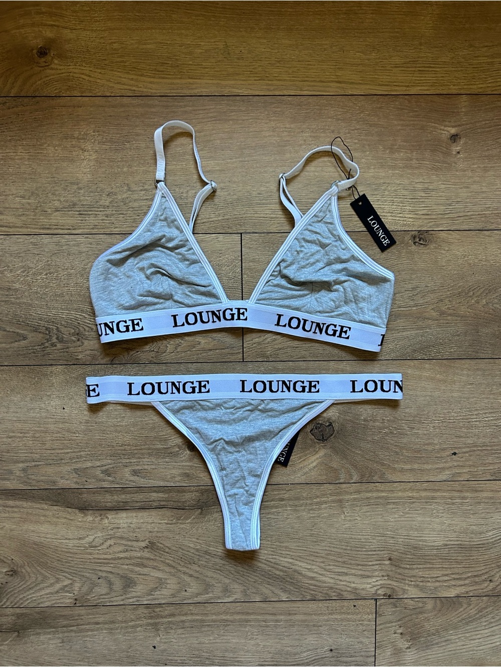 Lounge Underwear NWT Gray Cotton Bralette & Thong Set